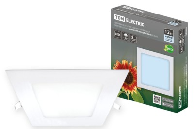 Светильник ультратонкий встраиваемый светодиодный “Даунлайт” квадрат СВО (белый) 12 Вт 4000К TDM