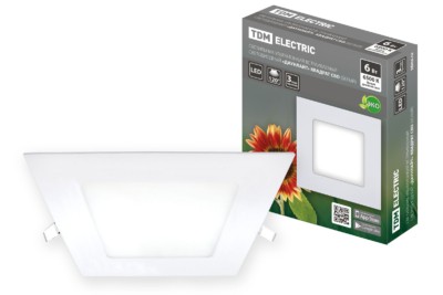Светильник ультратонкий встраиваемый светодиодный “Даунлайт” квадрат СВО (белый) 6 Вт 6500К TDM