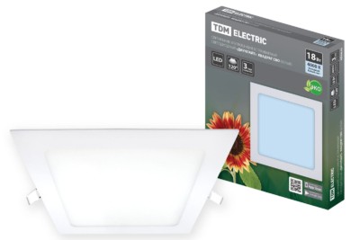 Светильник ультратонкий встраиваемый светодиодный “Даунлайт” квадрат СВО (белый) 18 Вт 4000К TDM