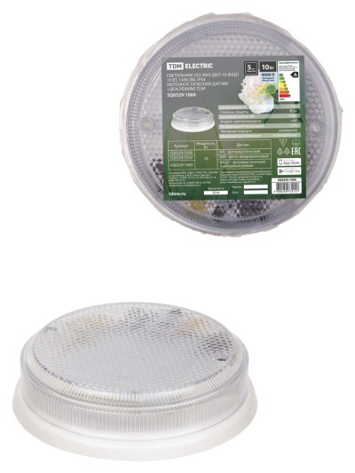 Светильник светодиодный ЖКХ ДБО-10-ФАД1 10 Вт 1300 лм IP54 (фотоакустический датчик+деж.режим) TDM