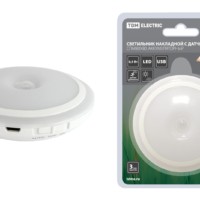 Светильник накладной светодиодный 80х80, 0,5 Вт, Li-Pol 3,7 В 0,6 А*ч, дат. движ. и освещ., USB, TDM