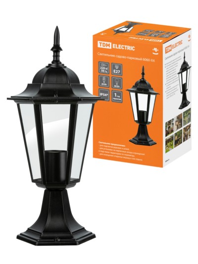 Светильник 6060-04 садово-парковый шестигранник, 60Вт, стойка, черный TDM