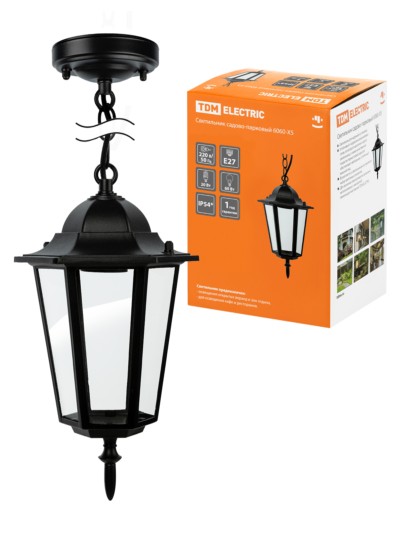 Светильник 6060-05 садово-парковый шестигранник, 60Вт, подвес, черный TDM