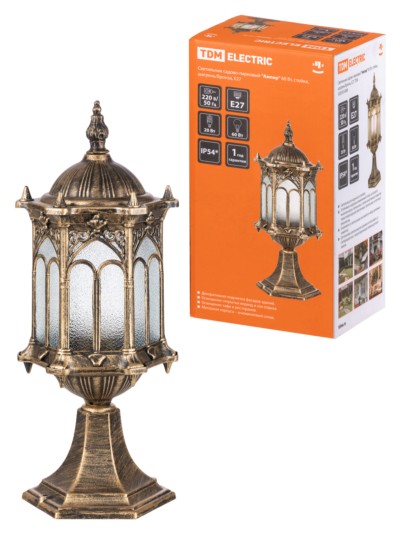 Светильник садово-парковый “Ампир” 60 Вт, стойка шагрень/бронза Е27, TDM