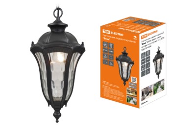 Светильник садово-парковый “Вена” 60 Вт, подвес, алюм., прозрачное/черный Е27, TDM