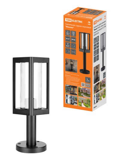 Светильник садово-парковый “Женева” 60 Вт, стойка, алюм., прозрачное/черный, Е27, TDM