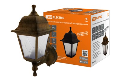 Светильник садово-парковый НБУ 04-60-001 четырехгранник, настенный, пластик, расс.пластик, бронза TDM