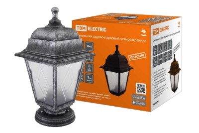 Светильник садово-парковый НТУ 04-60-001 четырехгранник, напольный, пластик, расс.пластик, серебро TDM