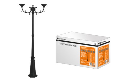 Опора парковая, без рассеив. НТУ 015, E27, 2×100 Вт, байонет 145 мм, H2005 мм, алюм, черн, IP54,TDM