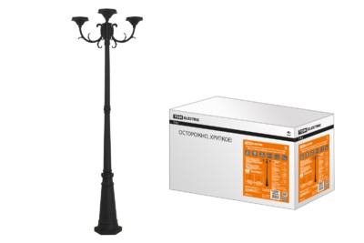 Опора парковая, без рассеив. НТУ 015, E27, 3×100 Вт, байонет 145 мм, H2005 мм, алюм, черн, IP54,TDM