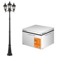 Светильник садово-парковый “Вена” 3х60 Вт, столб, H2300 мм, алюм., прозрачное/черный, Е27, TDM