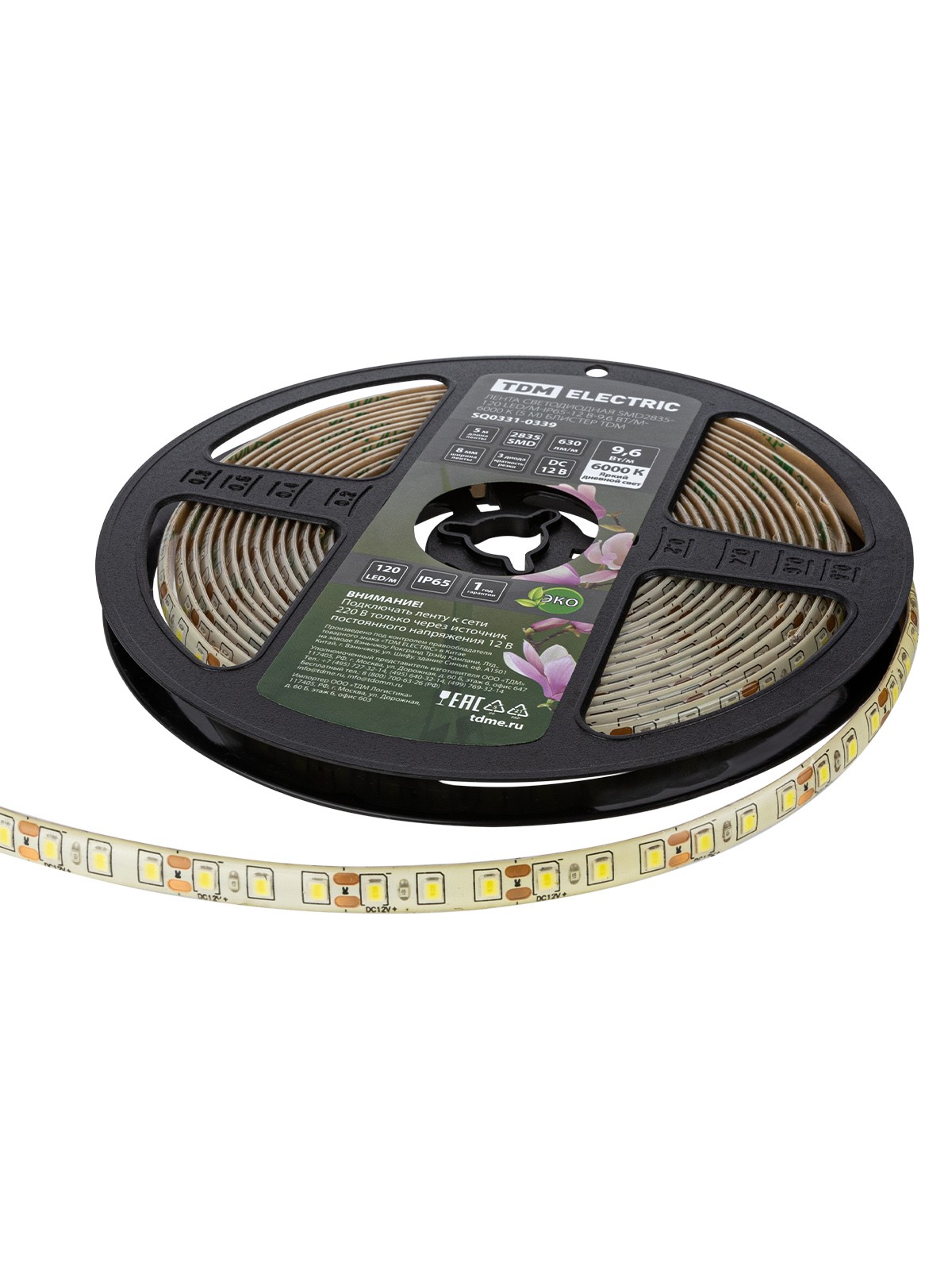 Лента светодиодная SMD2835-120 LED/м-IP65-12 В-9,6 Вт/м-6000 К (5 м) блистер TDM — изображение 2