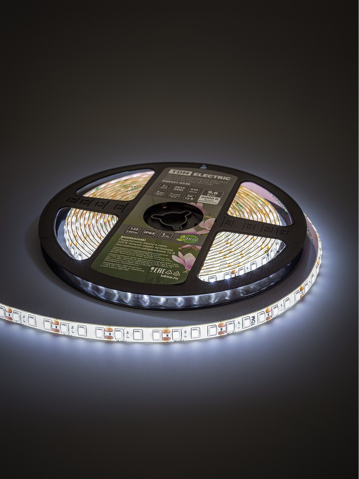 Лента светодиодная SMD2835-120 LED/м-IP65-12 В-9,6 Вт/м-6000 К (5 м) блистер TDM — изображение 3