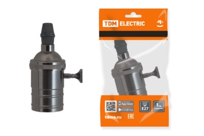 Патрон подвесной Е27 с выключателем металлический “Лофт” чёрный TDM