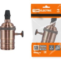 Патрон подвесной Е27 с выключателем металлический “Лофт” медь TDM