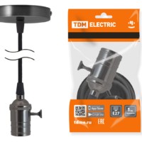 Патрон Е27 с выключателем с подвесом 1 м металлический “Лофт” чёрный TDM