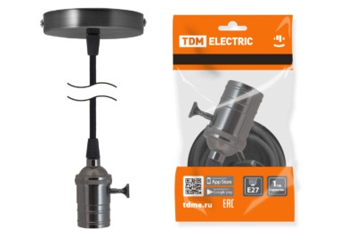 Патрон Е27 с выключателем с подвесом 1 м металлический “Лофт” чёрный TDM