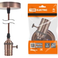 Патрон Е27 с выключателем с подвесом 1 м металлический “Лофт” медь TDM