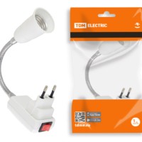 Переходник вилка-Е27 гибкий 150мм с выключателем, белый, TDM