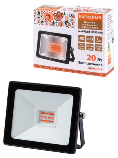 Прожектор светодиодный СДО-04-010Н-С (синий свет) 10 Вт, IP65, черный, Народный