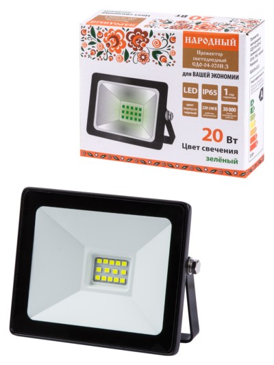 Прожектор светодиодный СДО-04-010Н-К (красный свет) 10 Вт, IP65, черный, Народный