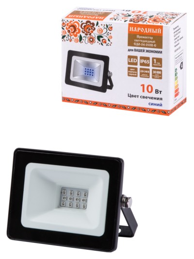 Прожектор светодиодный СДО-04-010Н-З (зелёный свет) 10 Вт, IP65, черный, Народный
