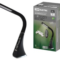 Светильник светодиодный-часы СНЧ-2, 5 Вт, календ., терм-р, 5000 К, сенсор-диммер, USB, черный, TDM