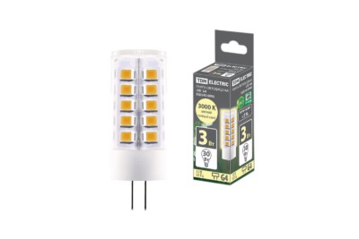 Лампа СДЛ G4 3Вт AC/DC 12В 3000К SMD 16×43мм TDM