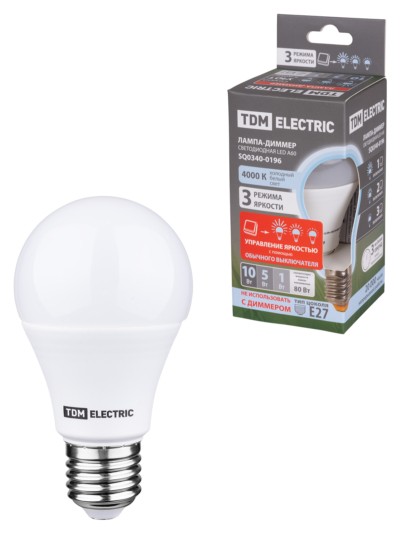 Лампа СДЛ А60 10Вт 230В 4000К E27 “Лампа ДИММЕР” TDM