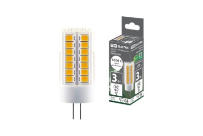 Лампа СДЛ G4 3Вт 230В 6500К SMD 16×43мм TDM