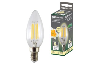 Лампа СДЛ Филамент С37 6Вт 230В 2700К E14 TDM