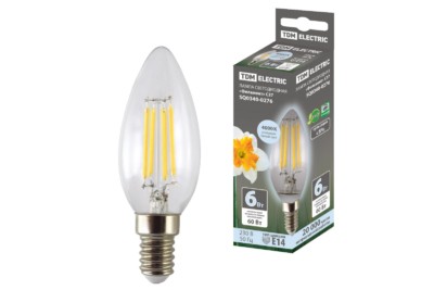 Лампа СДЛ Филамент С37 6Вт 230В 4000К E14 TDM