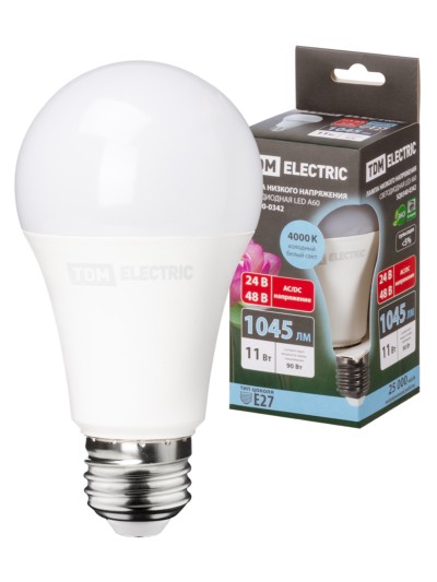 Лампа СДЛ низковольтная МО A60 11Вт 24 48В 4000К TDM