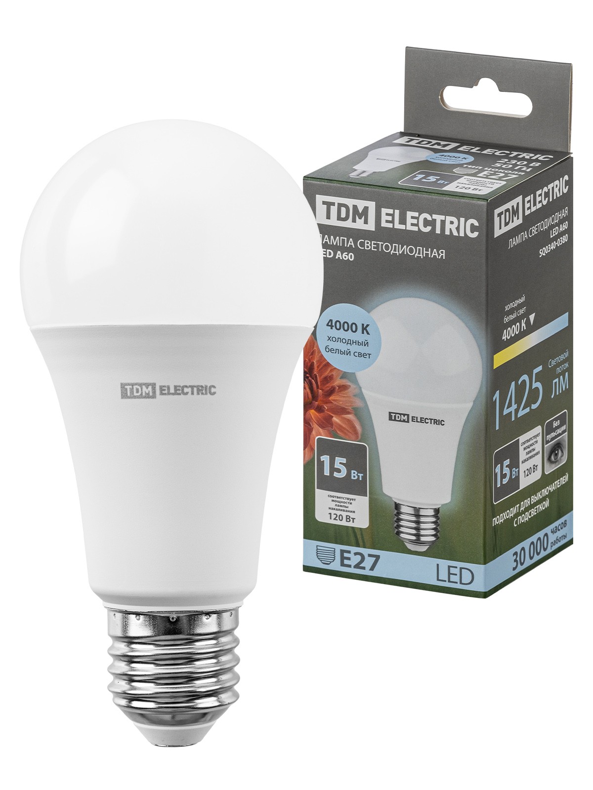 Лампа СДЛ А60 15Вт 230В 4000К E27 TDM