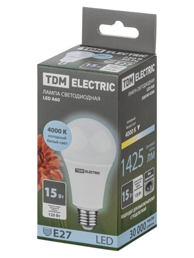Лампа СДЛ А60 15Вт 230В 4000К E27 TDM — изображение 4