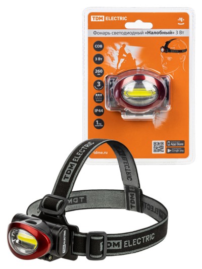 Фонарь светодиодный “Налобный” 3 Вт COB, 260 лм, бат. 3*AAA TDM