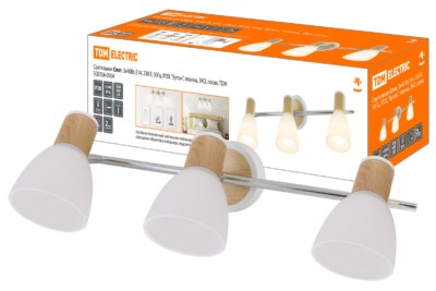 Светильник Спот, 3х40Вт, Е14, 230 В, 50 Гц, IP20, “Бутон”, планка, ЭКО, сосна, TDM