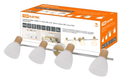 Светильник Спот, 4х40Вт, Е14, 230 В, 50 Гц, IP20, “Бутон”, планка, ЭКО, сосна, TDM