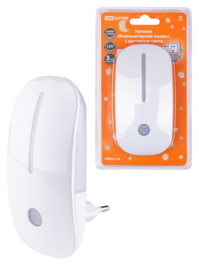 Ночник “Компьютерная мышь” с датчиком света, светодиодный, 0,5Вт, 220 В TDM