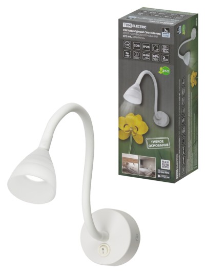 Спот на гибком основании СГС-01, 3 Вт, COB, 270 лм, 4000 K, IP20, “Лантана”, c выкл., белый, TDM