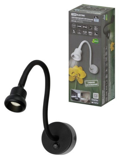 Спот на гибком основании СГС-03, 3 Вт, COB, 270 лм, 4000 К, IP20, “Кассия”, с выкл., черный, TDM