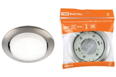 Светильник встраиваемый СВ 01-06 GX53 220В 50Гц сатин никель TDM