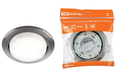 Светильник встраиваемый СВ 01-06 GX53 220В 50Гц чёрный хром TDM