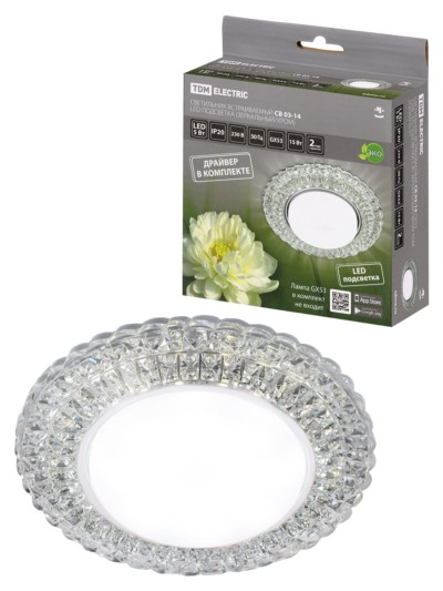 Светильник встраиваемый СВ 03-14 GX53 230В LED подсветка 5Вт зеркальный/хром TDM