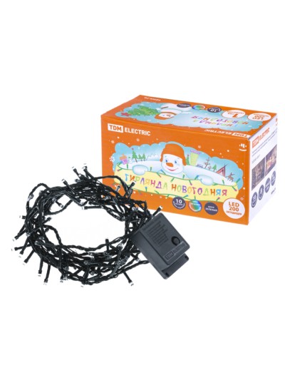 Гирлянда новогодняя светодиодная, СГ 200 З, 220 В, зеленый шнур, многоцветная, 10 м, 8 режимов TDM