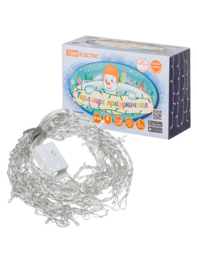 Гирлянда новогодняя “Бахрома” 2,5х0,6 м, белый свет, 8 режимов, наружное использование, IP44, TDM