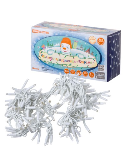 Гирлянда светодиодная “Бахрома” 2х1м, 152LED, 3000К, бел. шнур, посл. подкл, IP65, 250 В, TDM