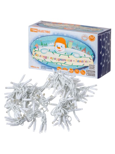 Гирлянда светодиодная “Занавес” 2х3м, 600LED, 6500К, бел. шнур, посл. подкл, IP65, 250 В, TDM