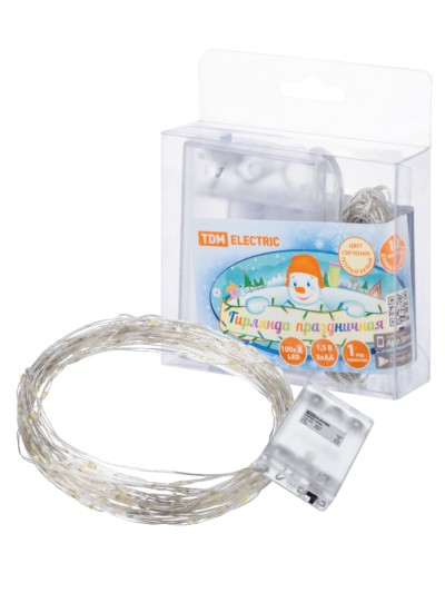 Гирлянда светодиодная “Роса100” 100LED, 10м, 3000К, 3хАА, TDM