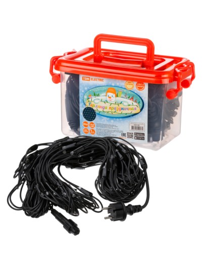 Гирлянда светодиодная “Сеть” 1,5х1,5 м, 120LED, 2700К, черный шнур, посл. подкл, IP65, 250 В, TDM